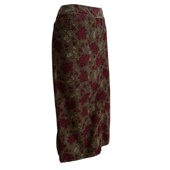 EDDIE BAUER Corduroy Dark Green Floral MIDI Skirt Granny Chic Western Retro 2 - Picture 4 of 14